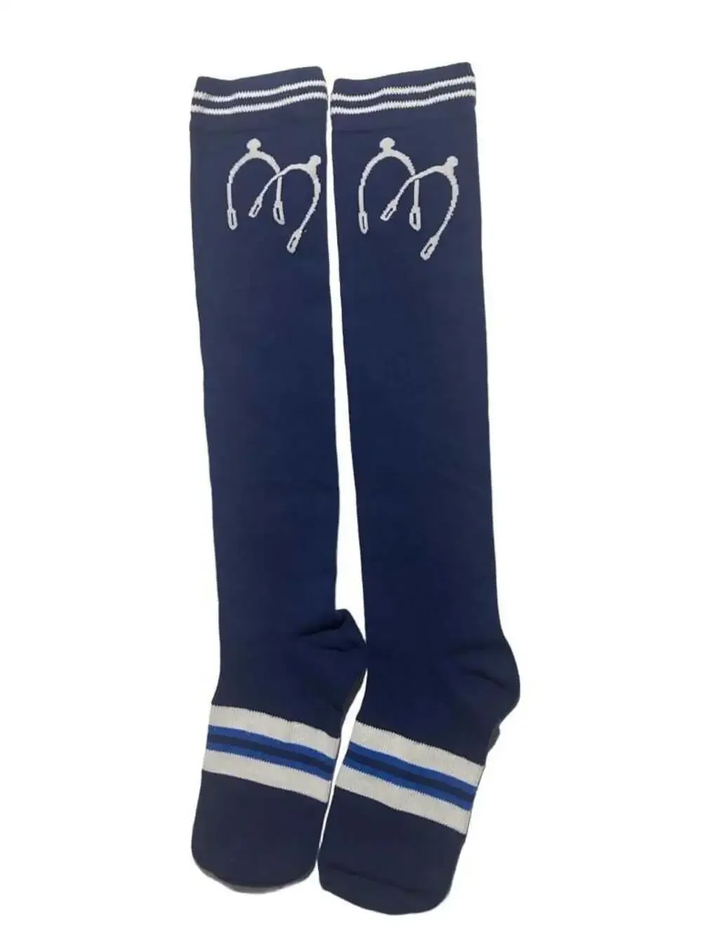 Navy Blue Knee High Socks With White Striped Top And Stethoscope Graphic